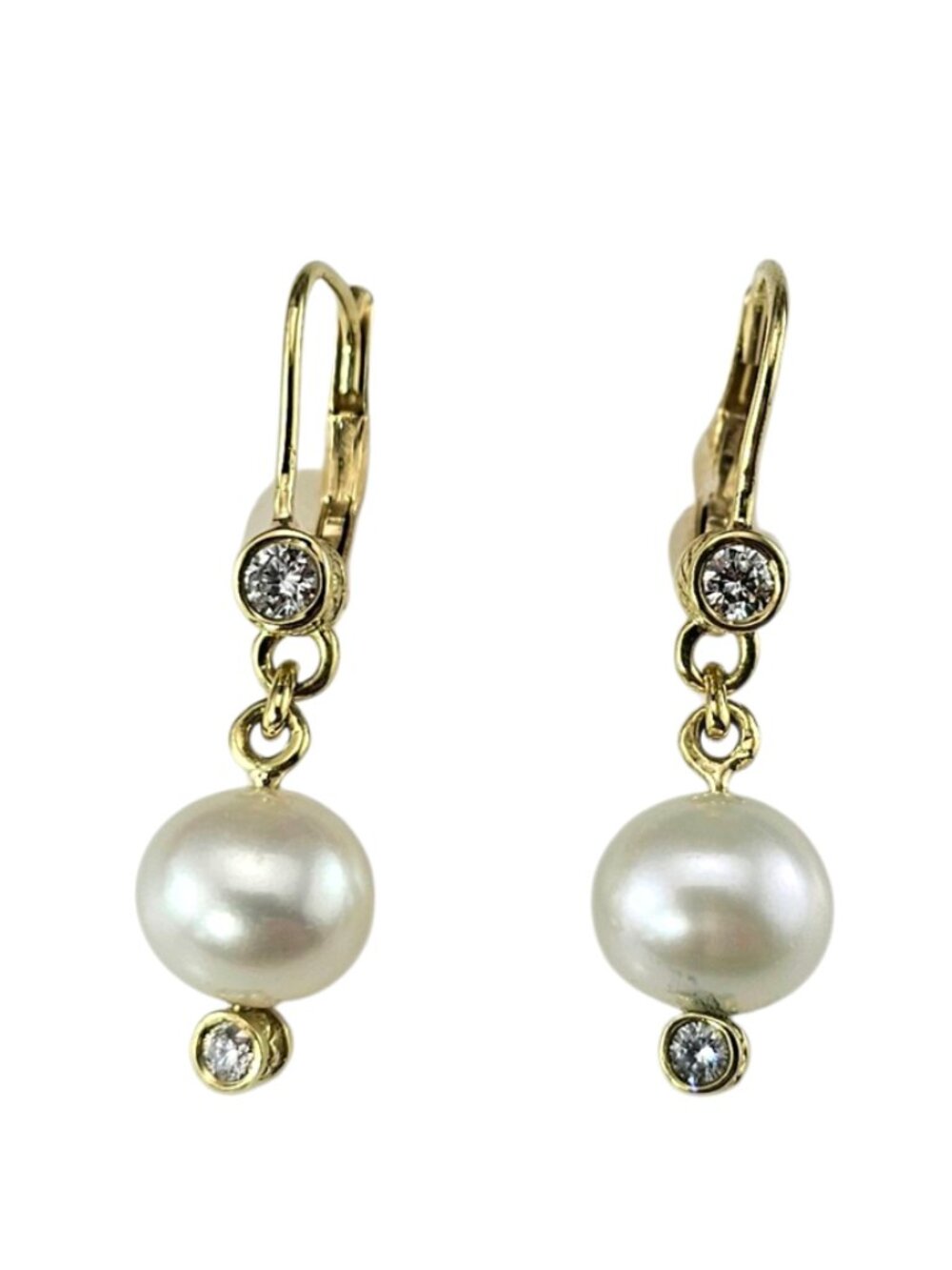 18K Yellow Gold Pearl and Diamond Drop Earrings #24994